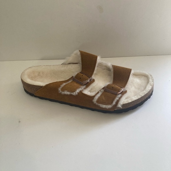 Birkenstock Arizona Shearling Suede Leather Slide in Mink NWOT - Picture 8 of 14